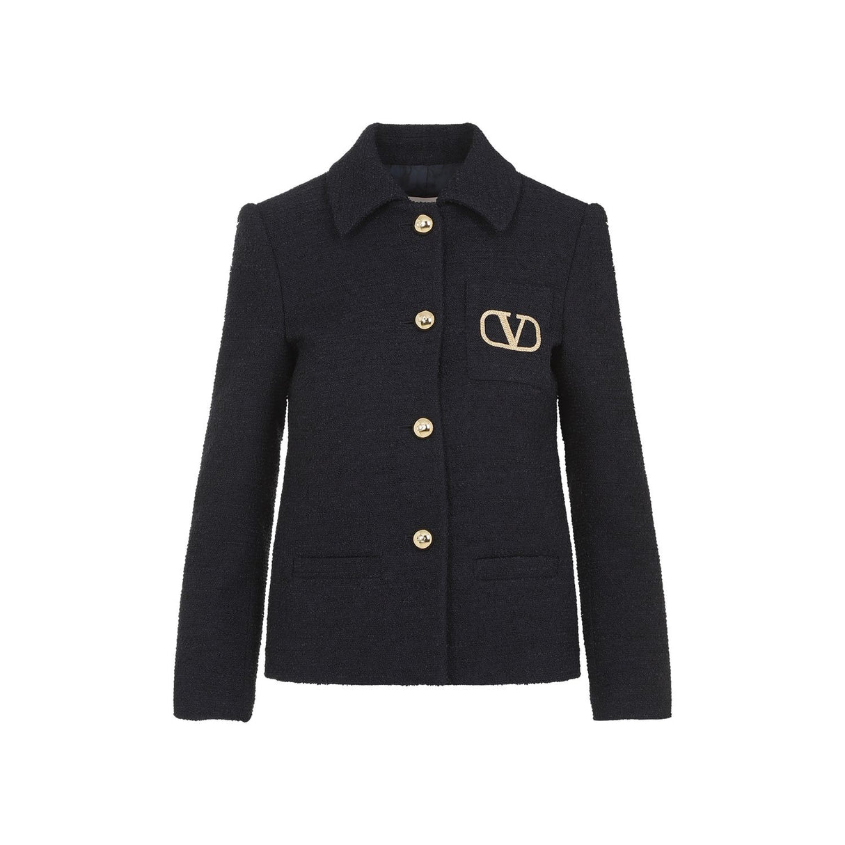 VALENTINO Chic Navy Tweed Jacket with Golden Logo