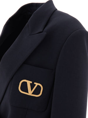 VALENTINO Luxury Wool Blazer with Logo Detail - Blue