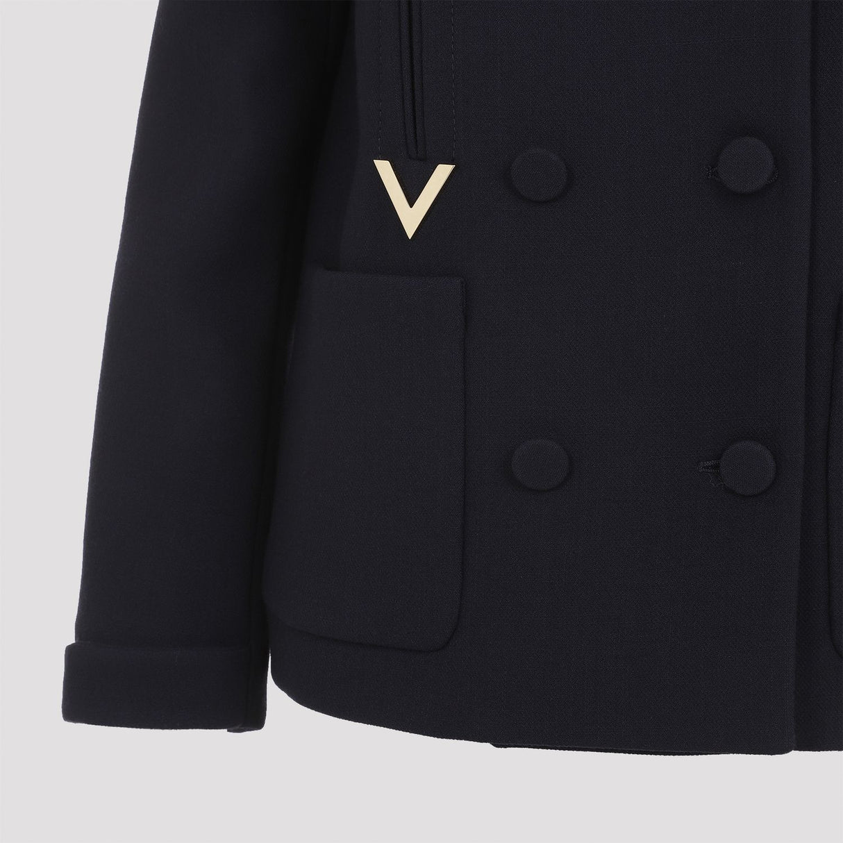 VALENTINO Chic Women's Mini Navy Button-Down Jacket with 8 Buttons