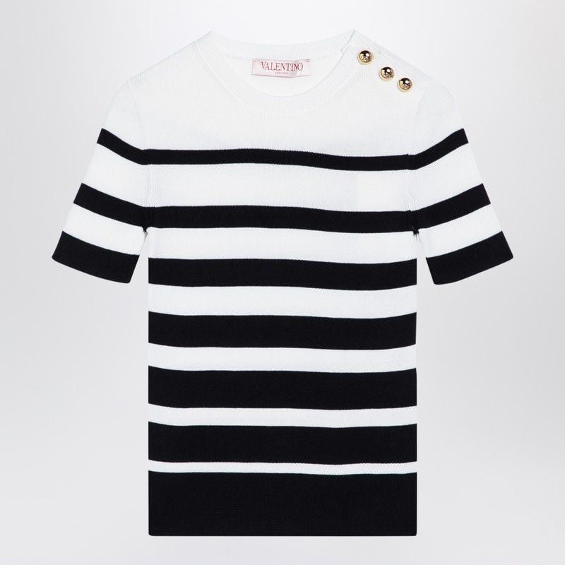 VALENTINO Nautical Striped Cotton Sweater with Gold-Tone Buttons