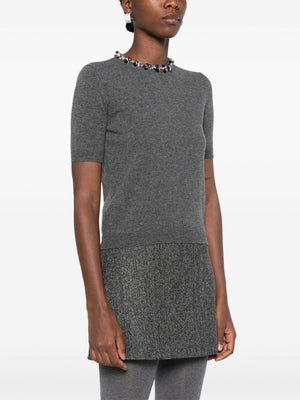 VALENTINO Elegant Grey Wool Embroidered Top