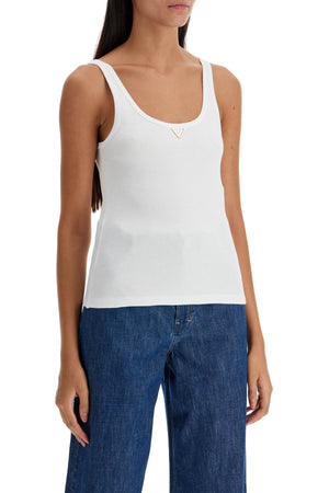 VALENTINO GARAVANI Ribbed Tank Top with V Neckline - Slim Fit