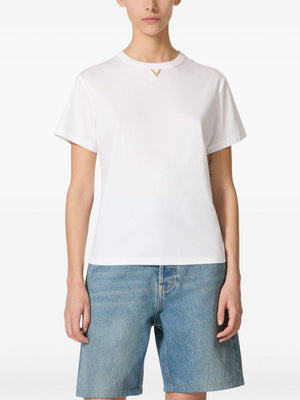 VALENTINO GARAVANI Elegant Gold V-Detailed Crewneck T-Shirt