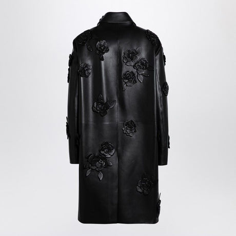 VALENTINO  BLACK LEATHER Jacket WITH Embroidered