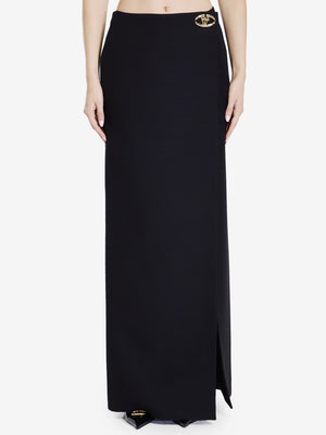 VALENTINO GARAVANI Elegant Long Crepe Couture Skirt with Gold-Tone VLOGO Clasp