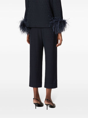 VALENTINO Iconic Navy Blue Silk Cropped Trousers