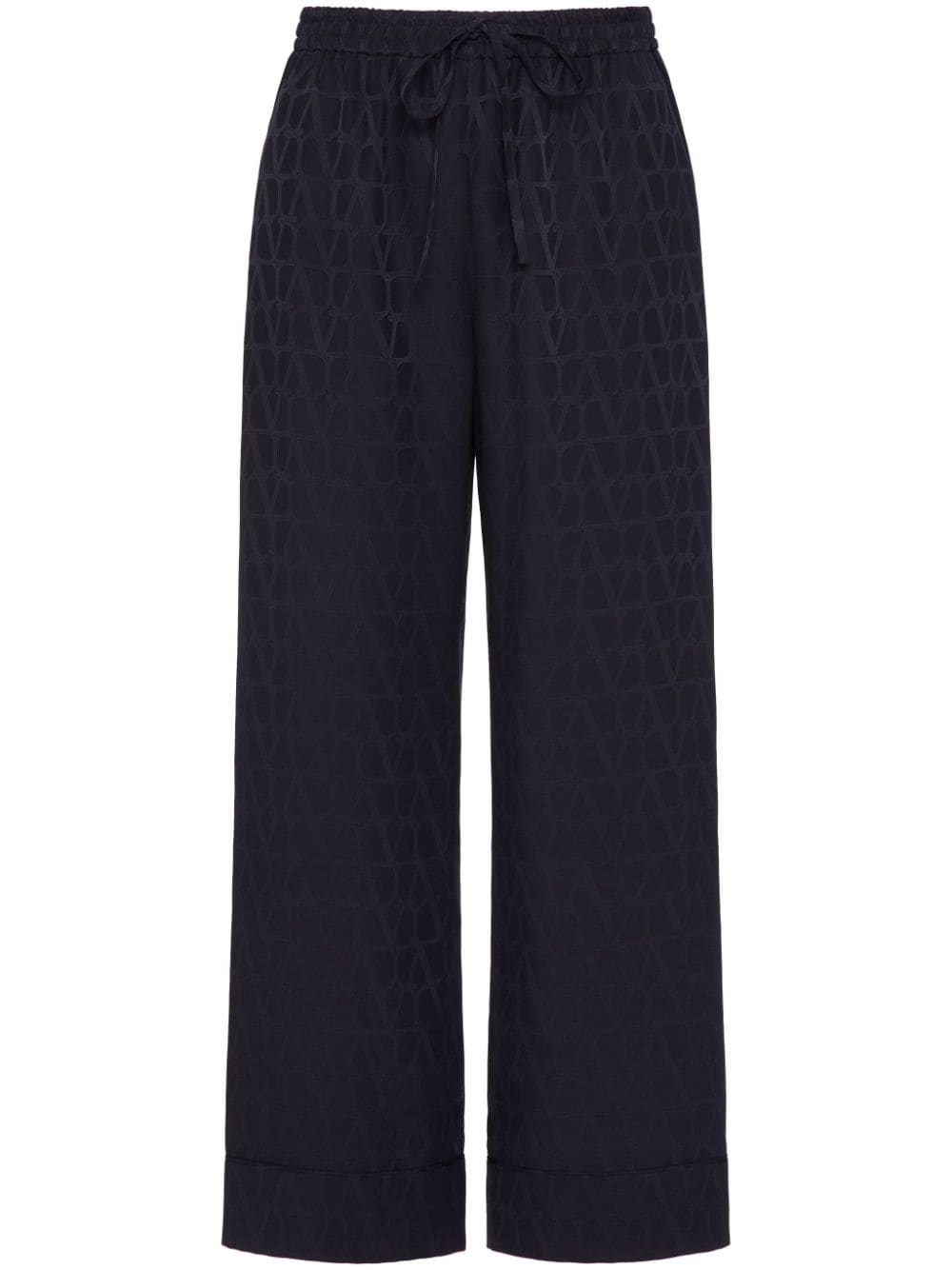 VALENTINO Iconic Navy Blue Silk Cropped Trousers