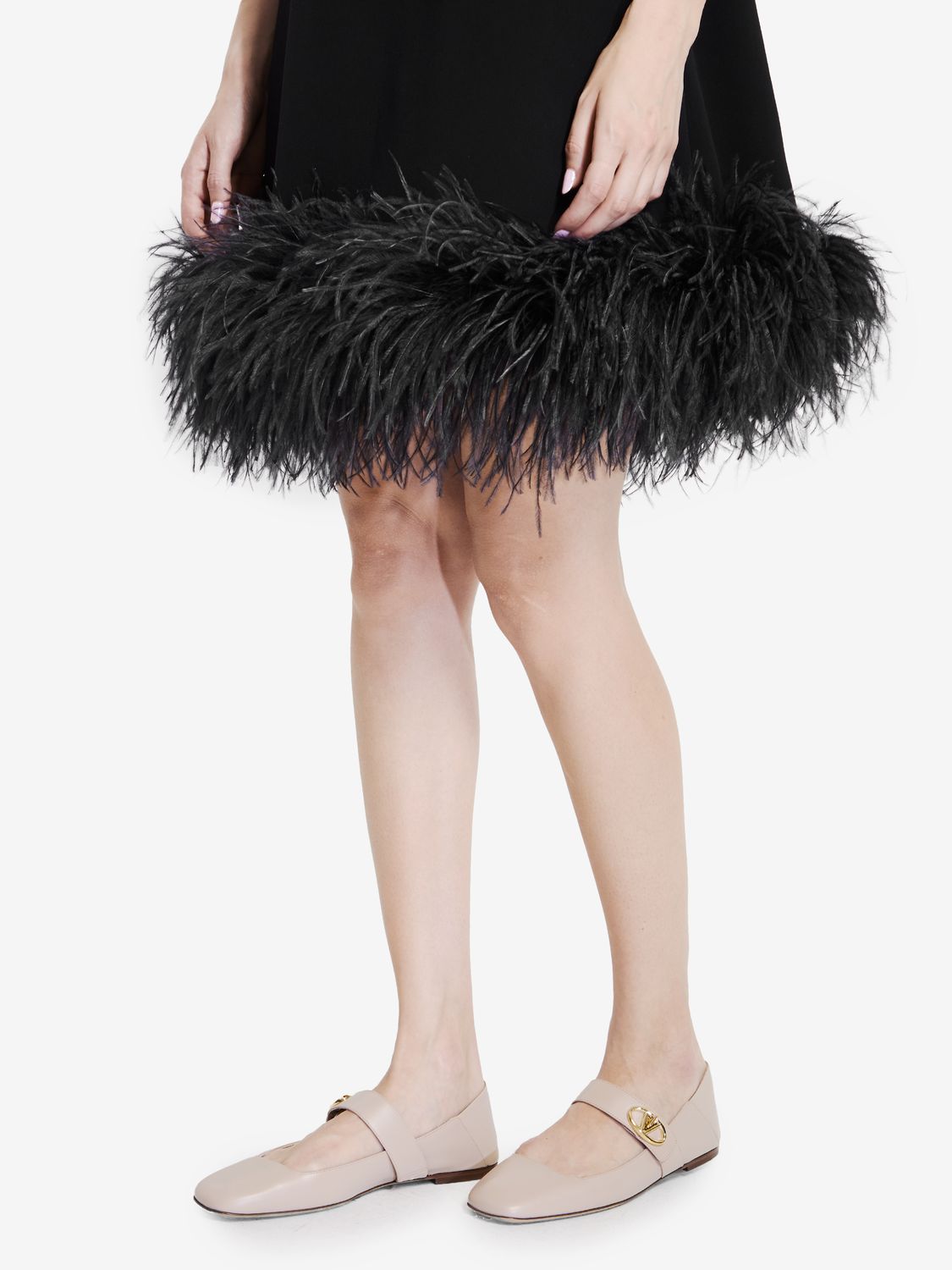 VALENTINO GARAVANI Elegant Black Mini Dress with Feather Trim