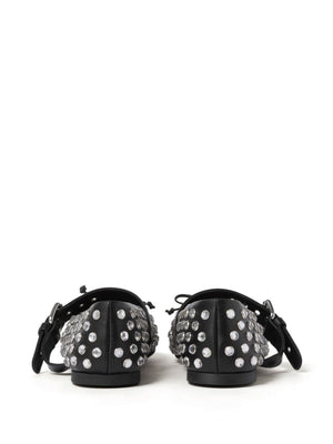 MIU MIU Elegant Black Dancer Flats with Rhinestones