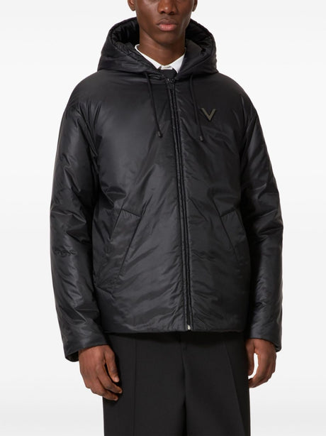 VALENTINO Elite Black Down Jacket with V-logo Detail