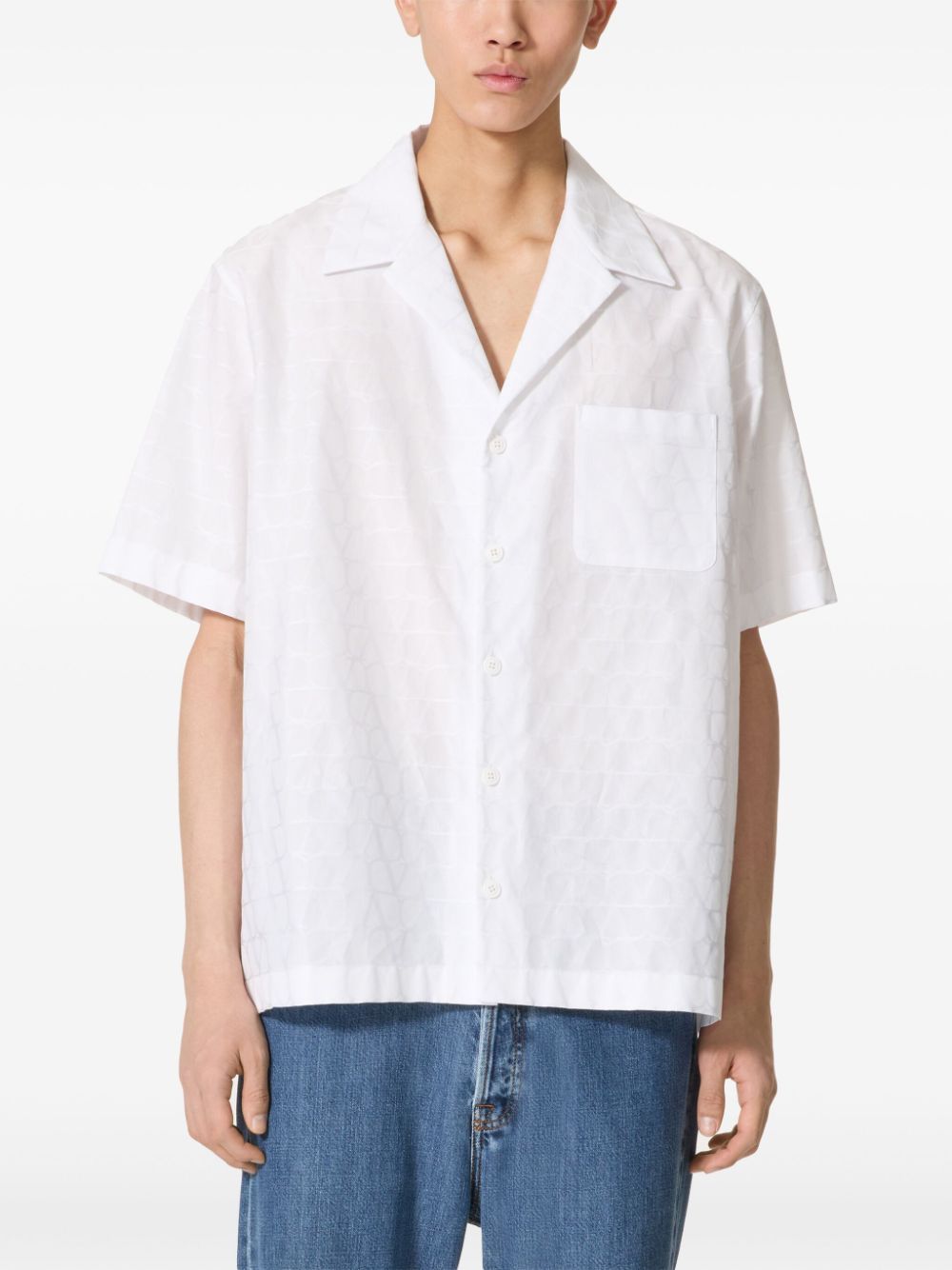VALENTINO GARAVANI Luxury White Cotton Poplin Jacquard Iconography Shirt for Men