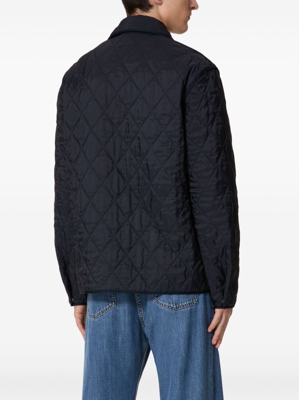 VALENTINO Navy Blue Quilted Zip-Up Jacket with Logo Detail