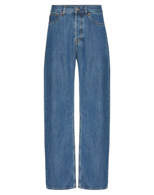 VALENTINO GARAVANI Baggy Fit Denim Jeans with Leather Patch