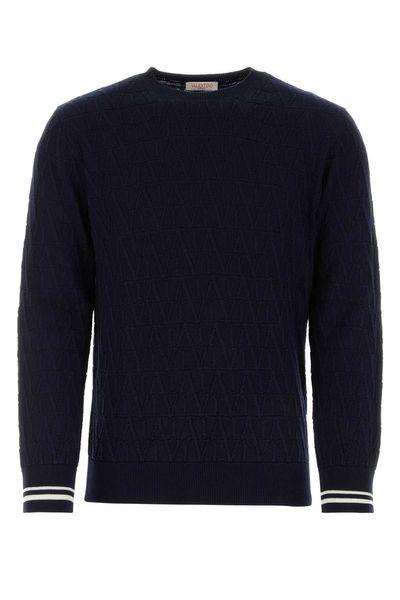 VALENTINO Iconic Navy and Ivory Cotton Sweater