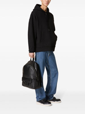 VALENTINO GARAVANI Black Cotton Hoodie with Metallic V Detail - Men's FW24 Collection