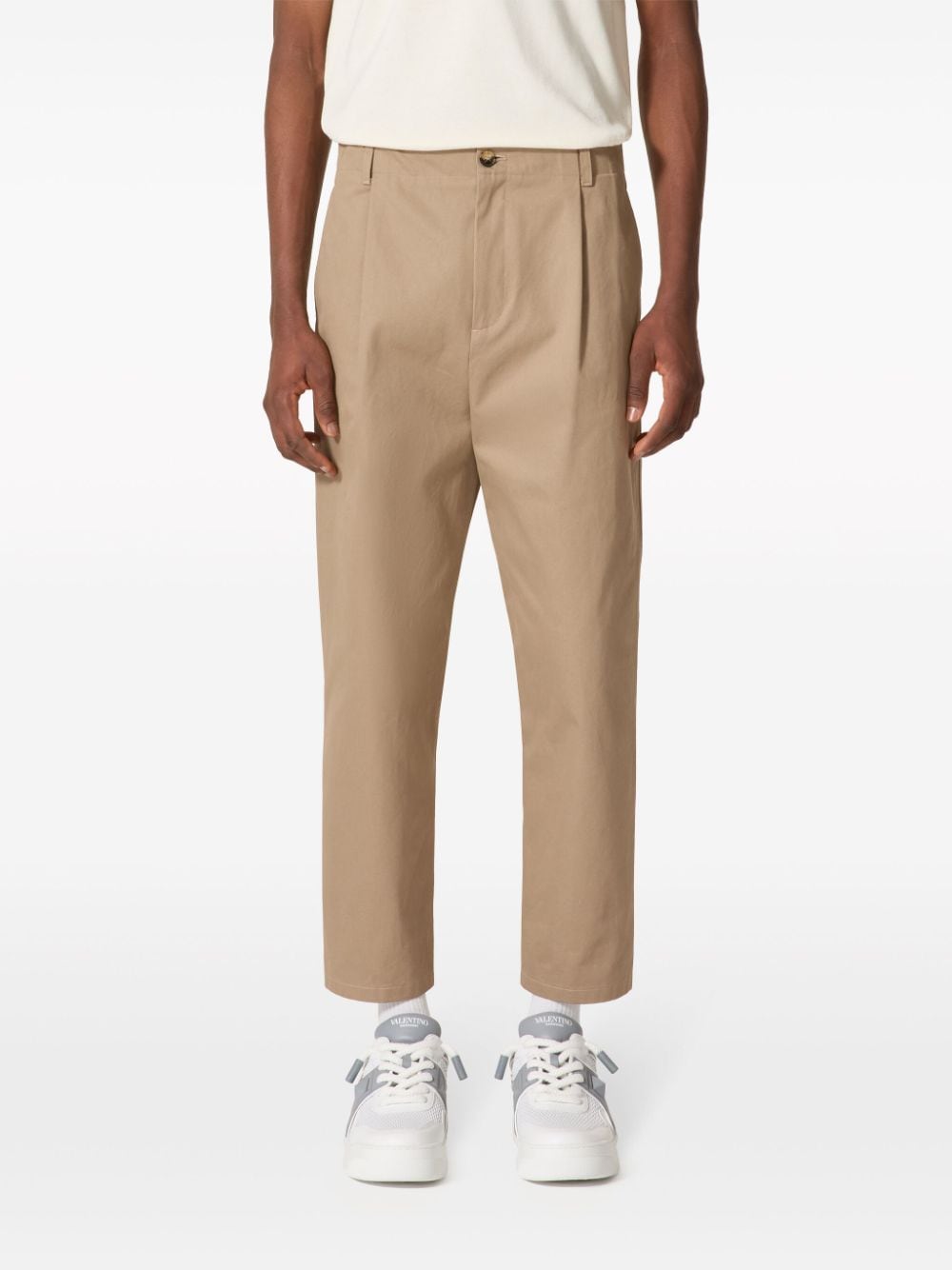 VALENTINO Elegant Almond Beige Cotton Trousers