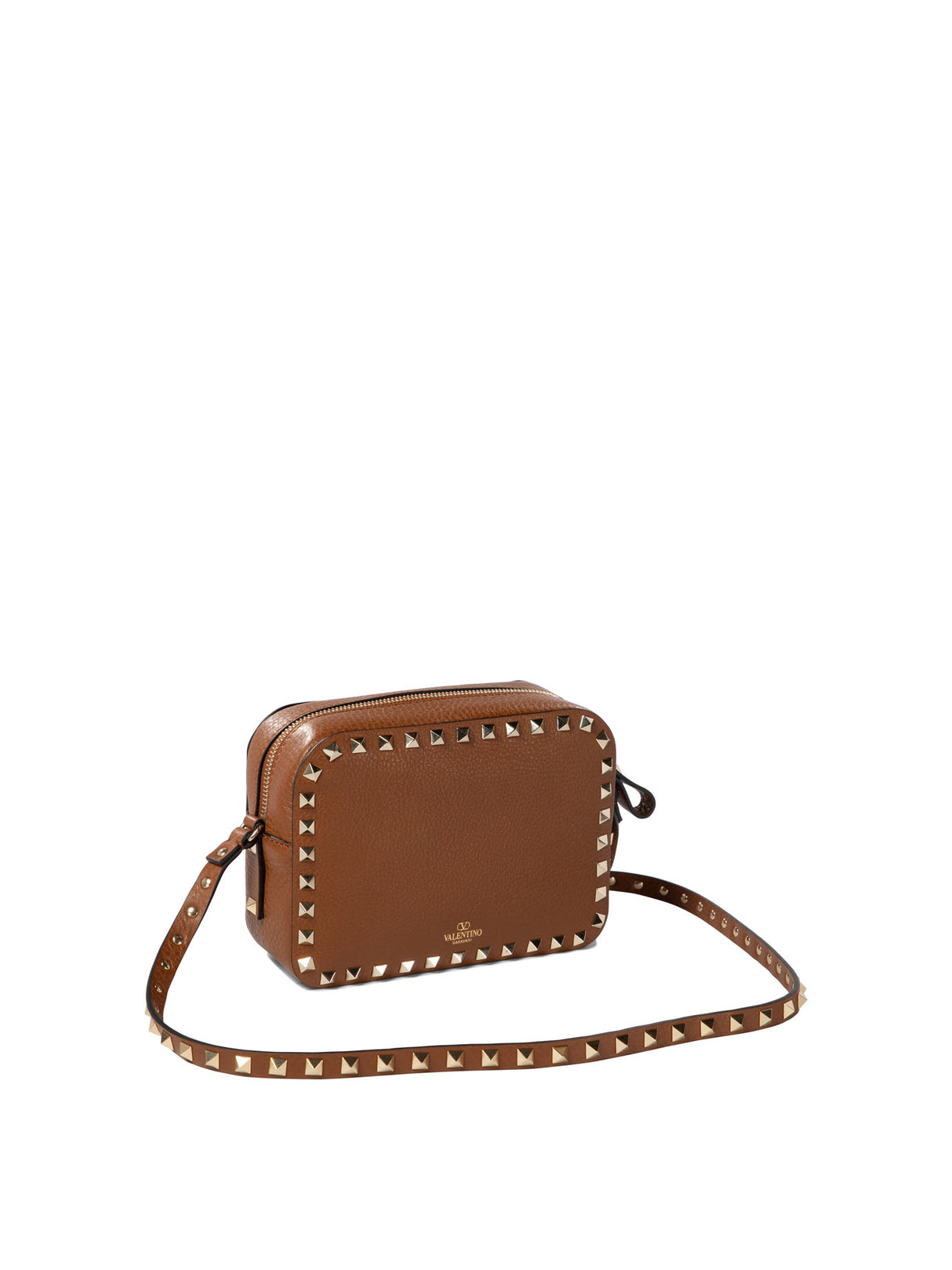 Túi Đeo Chéo Mini Rockstud Bằng Da Bê Nâu