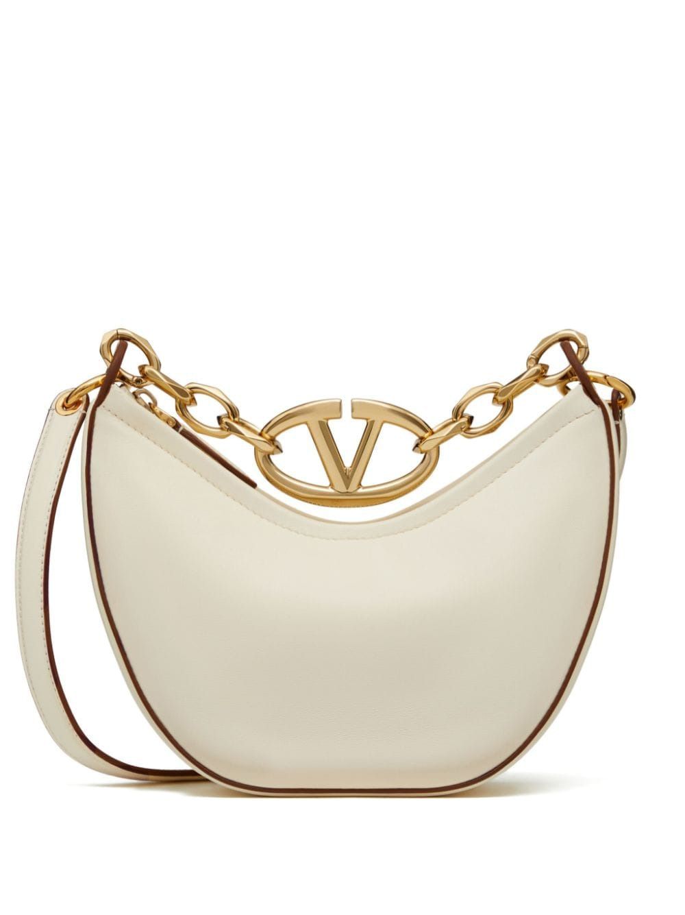 VALENTINO Mini Moon Ivory Leather Hobo Handbag