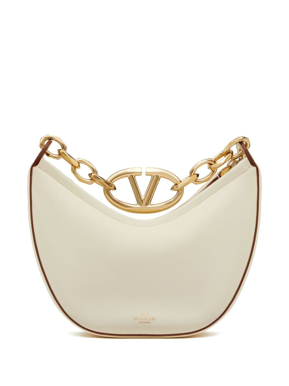 VALENTINO Mini Moon Ivory Leather Hobo Handbag