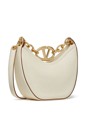 VALENTINO Mini Moon Ivory Leather Hobo Handbag