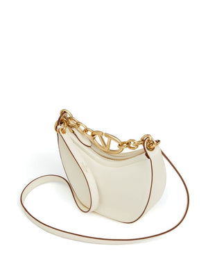 VALENTINO Mini Moon Ivory Leather Hobo Handbag