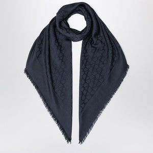 VALENTINO GARAVANI Elegant Stone Grey Wool-Silk Stole with Jacquard Detail