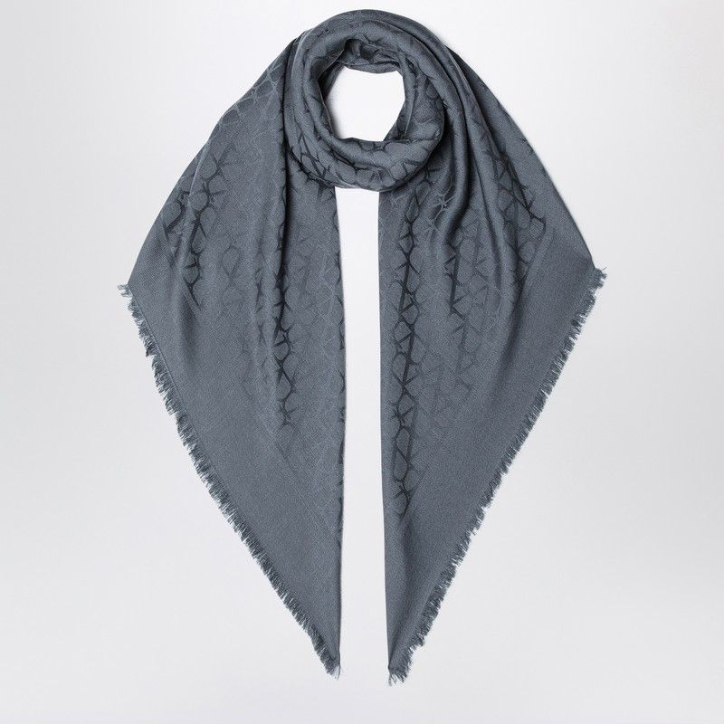 VALENTINO GARAVANI Elegant Stone Grey Wool-Silk Stole with Jacquard Detail