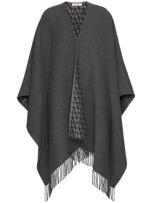 VALENTINO Elegant Fringed Cashmere Poncho