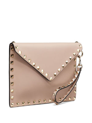 VALENTINO Rockstud Medium Flat Leather Pouch