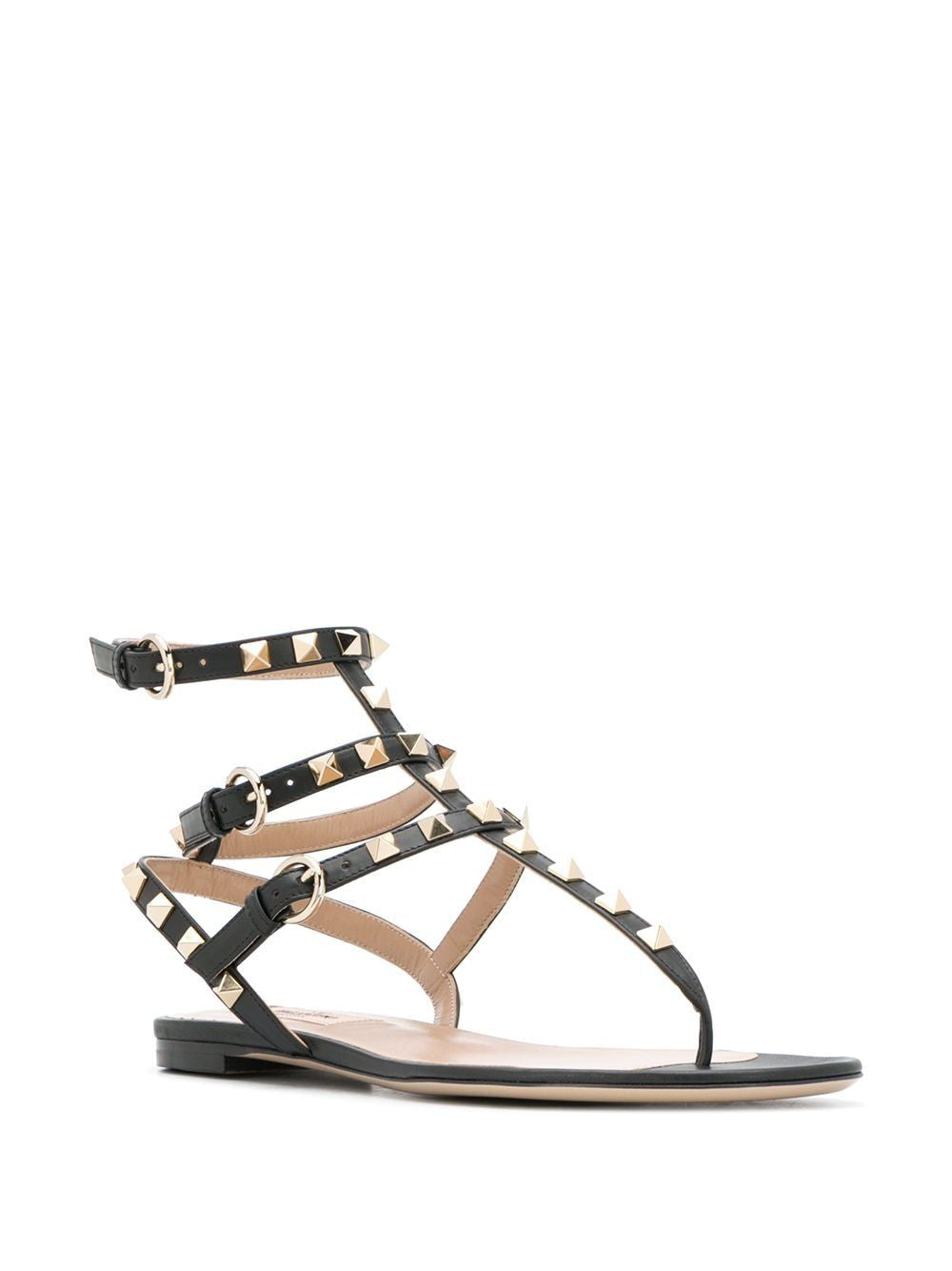 VALENTINO Studded Black Leather Thong Sandals for Women