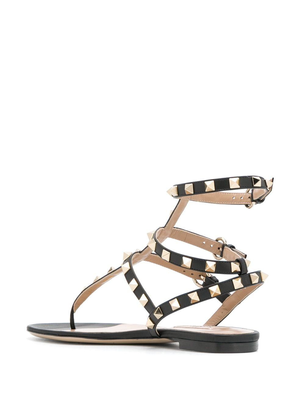 VALENTINO Studded Black Leather Thong Sandals for Women