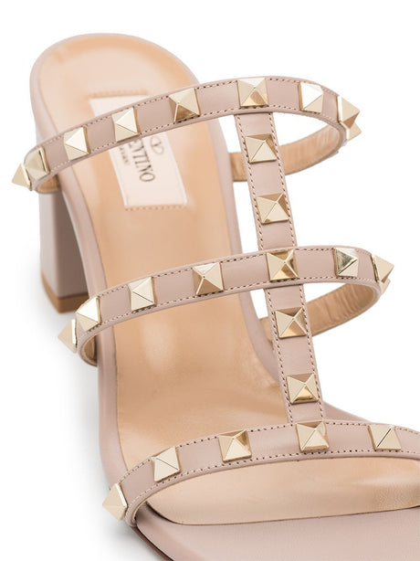 VALENTINO Pink Slide Sandals with Stud Accents