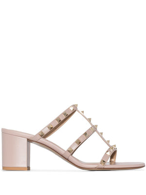 VALENTINO Pink Slide Sandals with Stud Accents