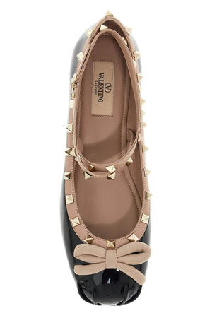 VALENTINO GARAVANI Glossy Patent Leather Studded Ballerina Flats