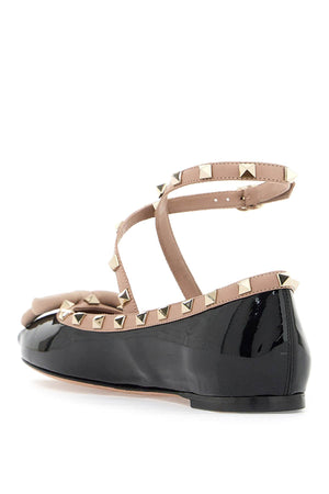 VALENTINO GARAVANI Glossy Patent Leather Studded Ballerina Flats