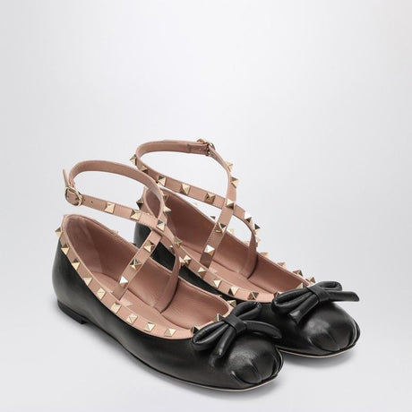 VALENTINO GARAVANI Elegant Black Leather Studded Ballerina Flats