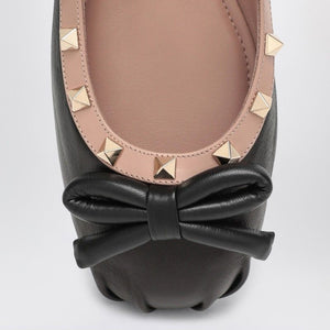 VALENTINO GARAVANI Elegant Black Leather Studded Ballerina Flats