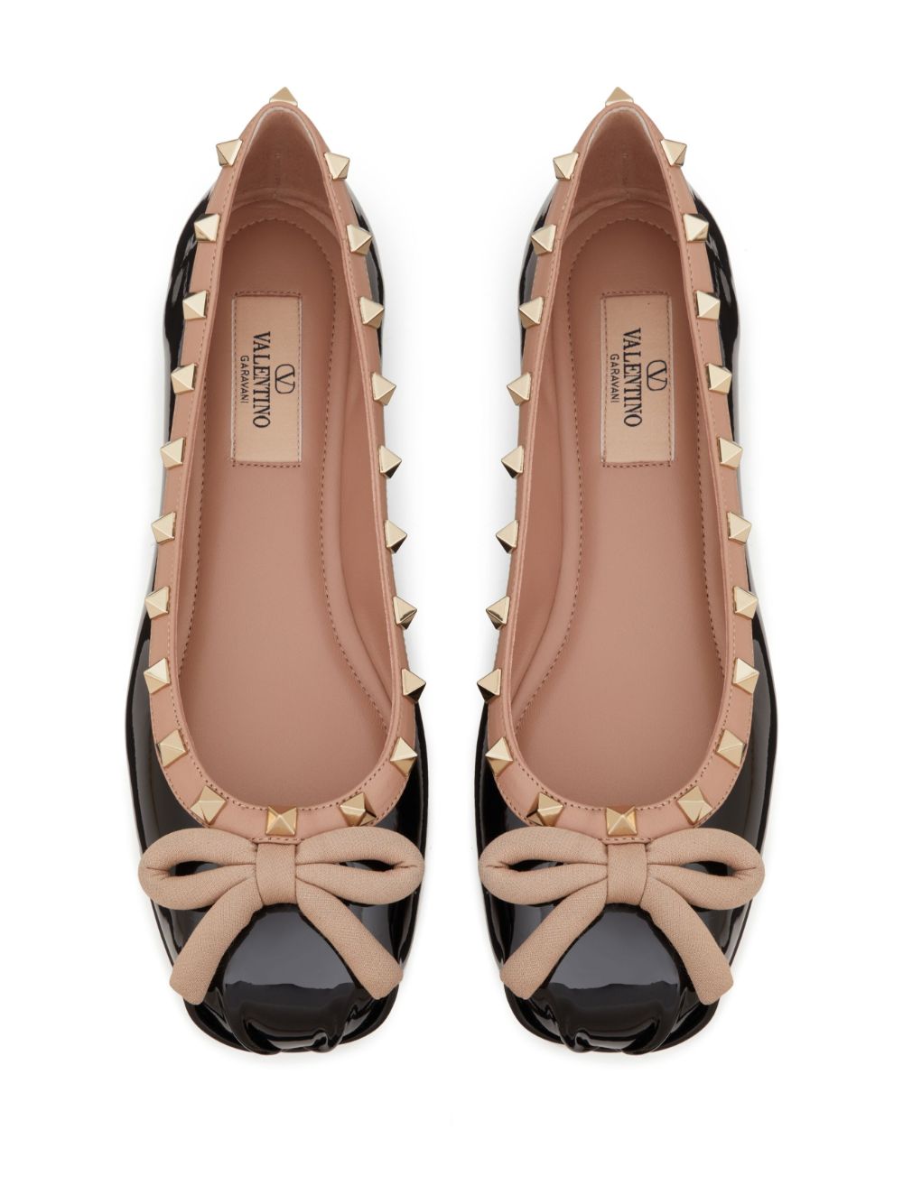 VALENTINO GARAVANI Chic Studded Leather Ballet Flats with Bow Accent