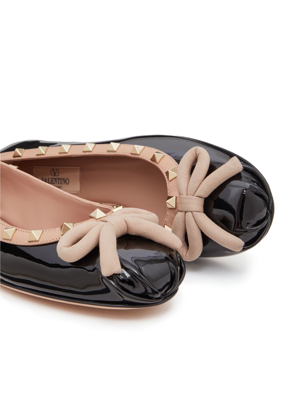 VALENTINO GARAVANI Chic Studded Leather Ballet Flats with Bow Accent