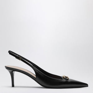 VALENTINO Chic Black Heel Sandal with Golden Logo