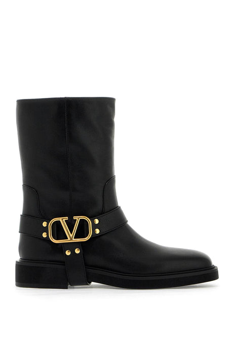 VALENTINO Chic Flat Black Boots with Golden Logo