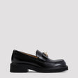 VALENTINO Elegant Black Moccasins with Golden Logo Buckle