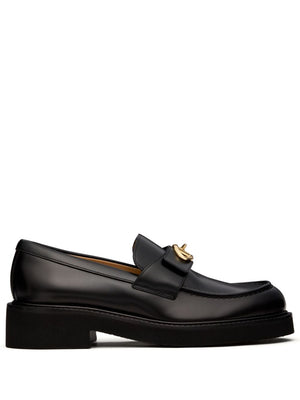 VALENTINO GARAVANI Elegant Black Leather Loafers with Gold-Tone Emblem