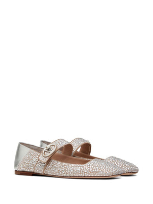 VALENTINO GARAVANI Silver Strass Embellished Ballet Flats with VLOGO Detail