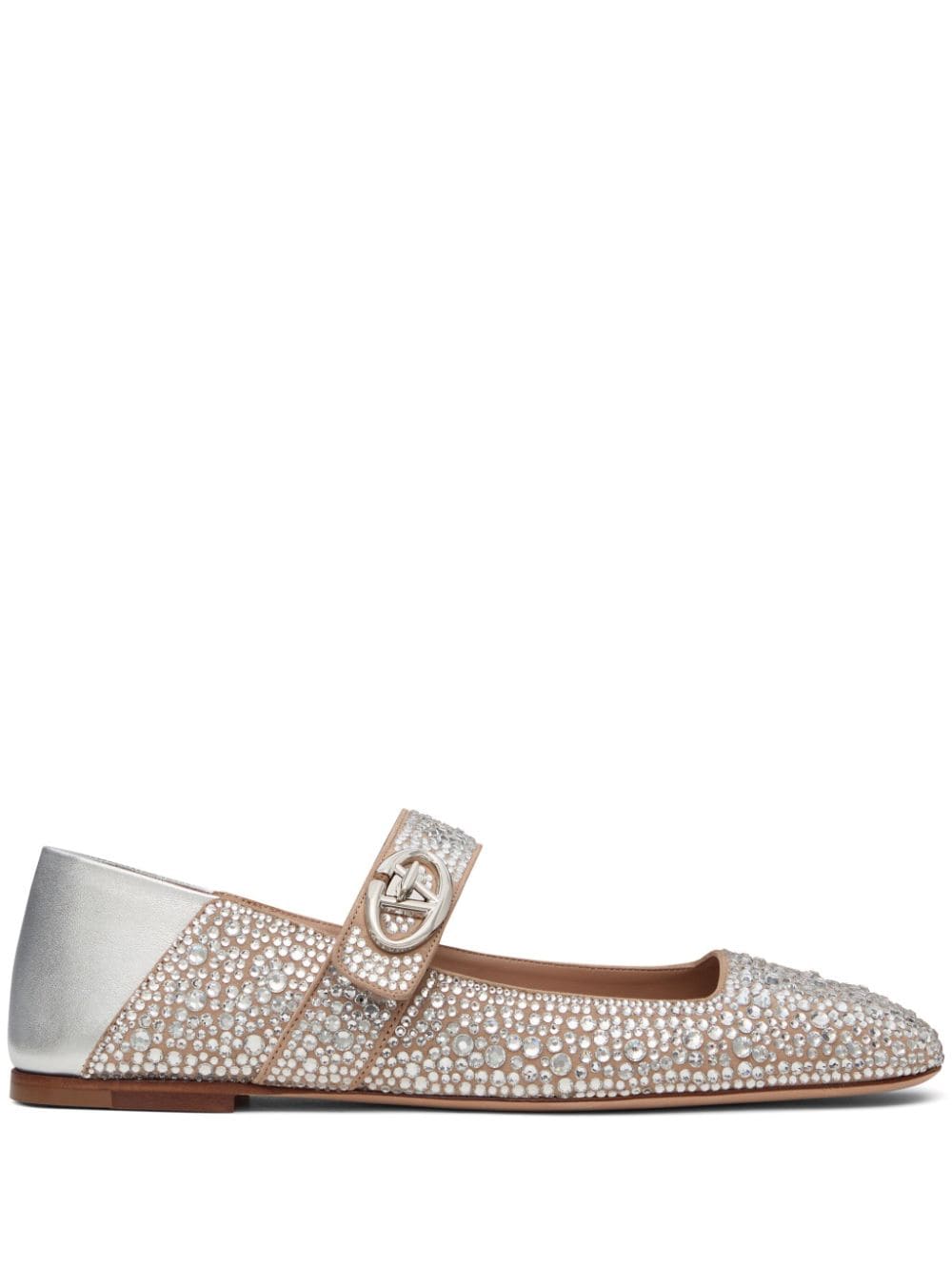 VALENTINO GARAVANI Silver Strass Embellished Ballet Flats with VLOGO Detail