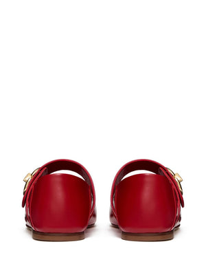 VALENTINO GARAVANI Chic Red Leather Ballet Flats with Signature VLogo