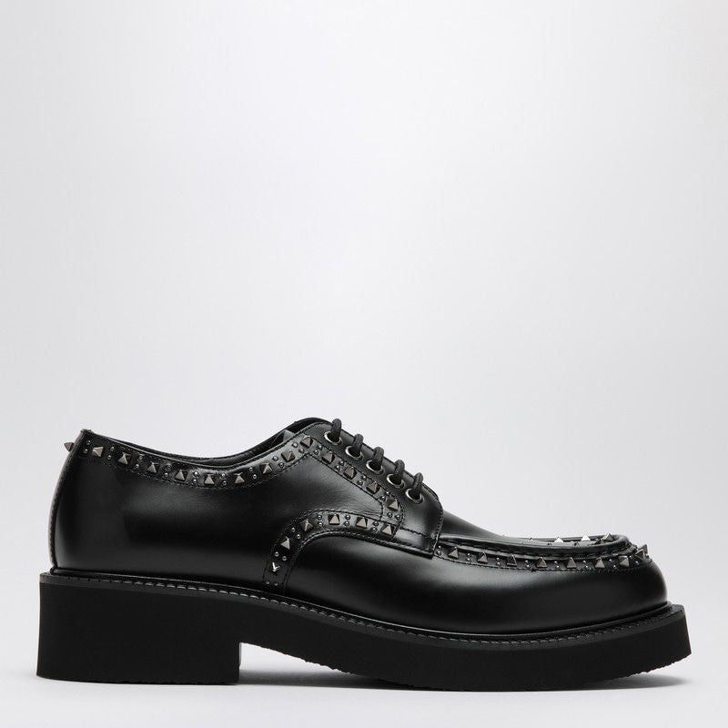 VALENTINO GARAVANI Men's Black Derby Dress Shoes with Mini Studs