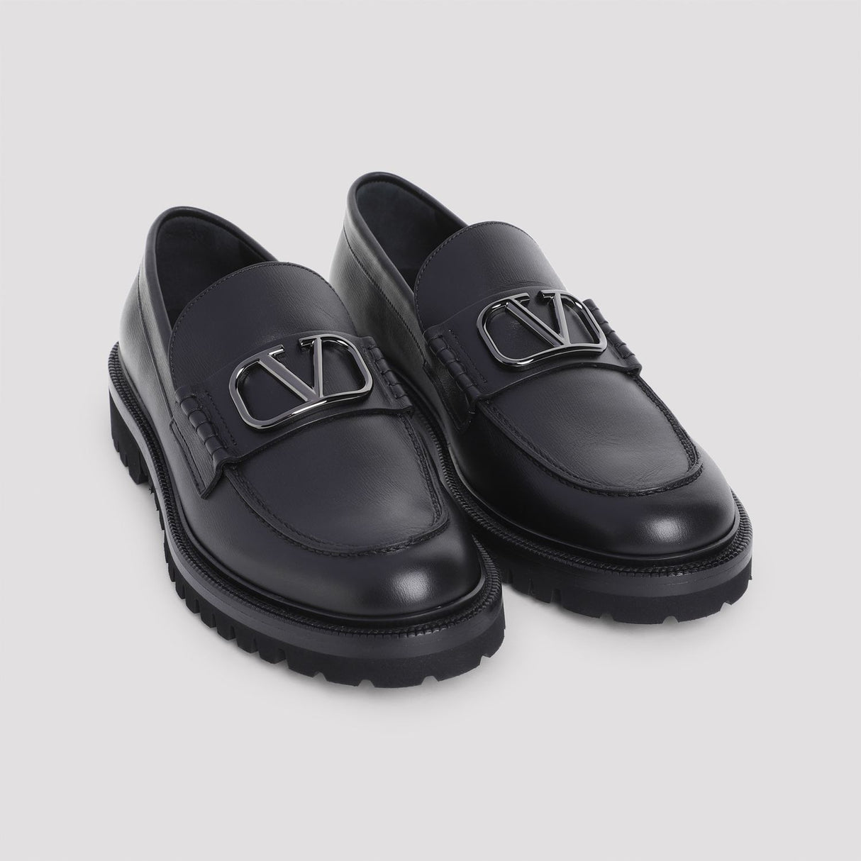 VALENTINO GARAVANI Luxury Black Leather Loafers with 1.6-inch Heel