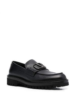 VALENTINO GARAVANI Signature VLogo Black Leather Loafers