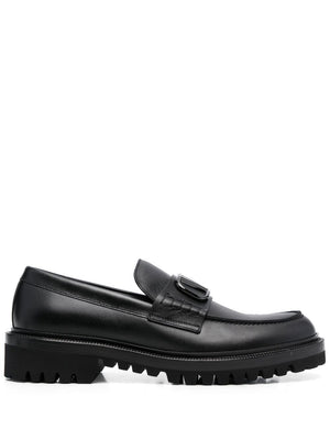 VALENTINO GARAVANI Signature VLogo Black Leather Loafers